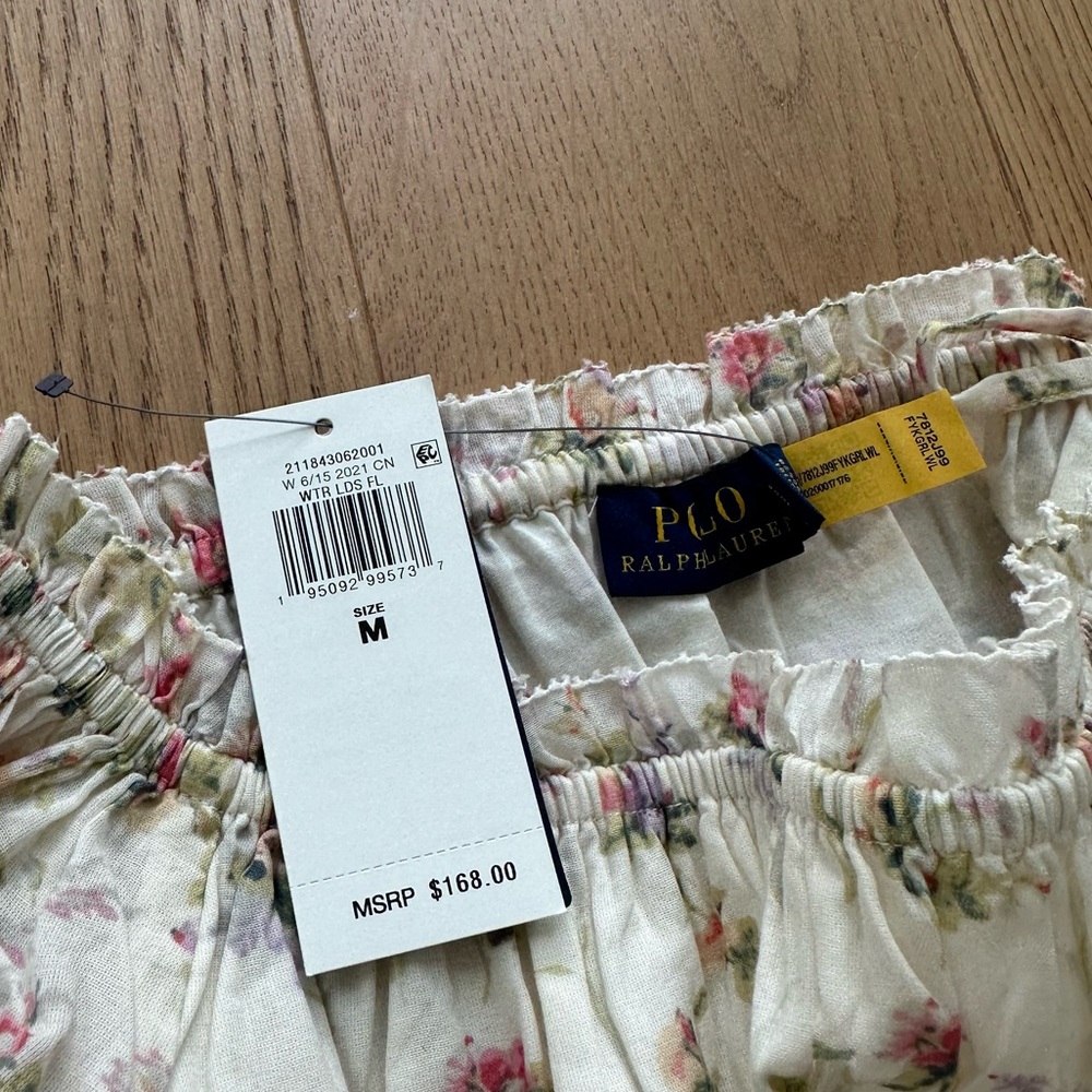 Polo Ralph Lauren Floral Cotton Cropped Top in Watercolor Landscape - Picture 12 of 13